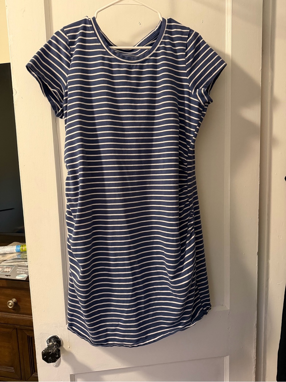 Sonoma Maternity Blue and White Striped Short Sleeve Dress